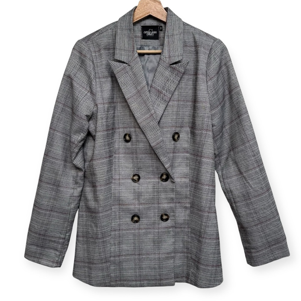 Carly Jean Glen Plaid‎ Double Breasted Longline Blazer Medium